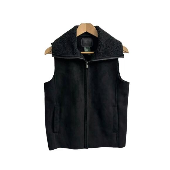 LAUREN Ralph Lauren Black Sherpa Lined Vest Jacket Full Zip Size Small Y2k coat - Picture 1 of 5
